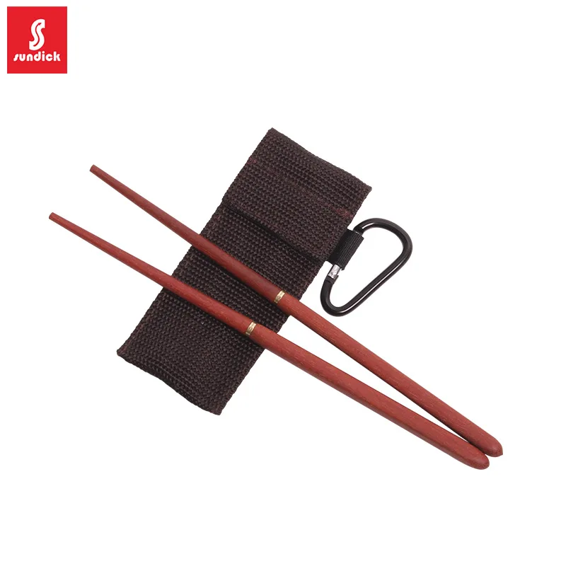 Outdoor Solid Wood Chopsticks with Storage Portable Bag, Camping Tableware Travel Portable Folding Chopsticks