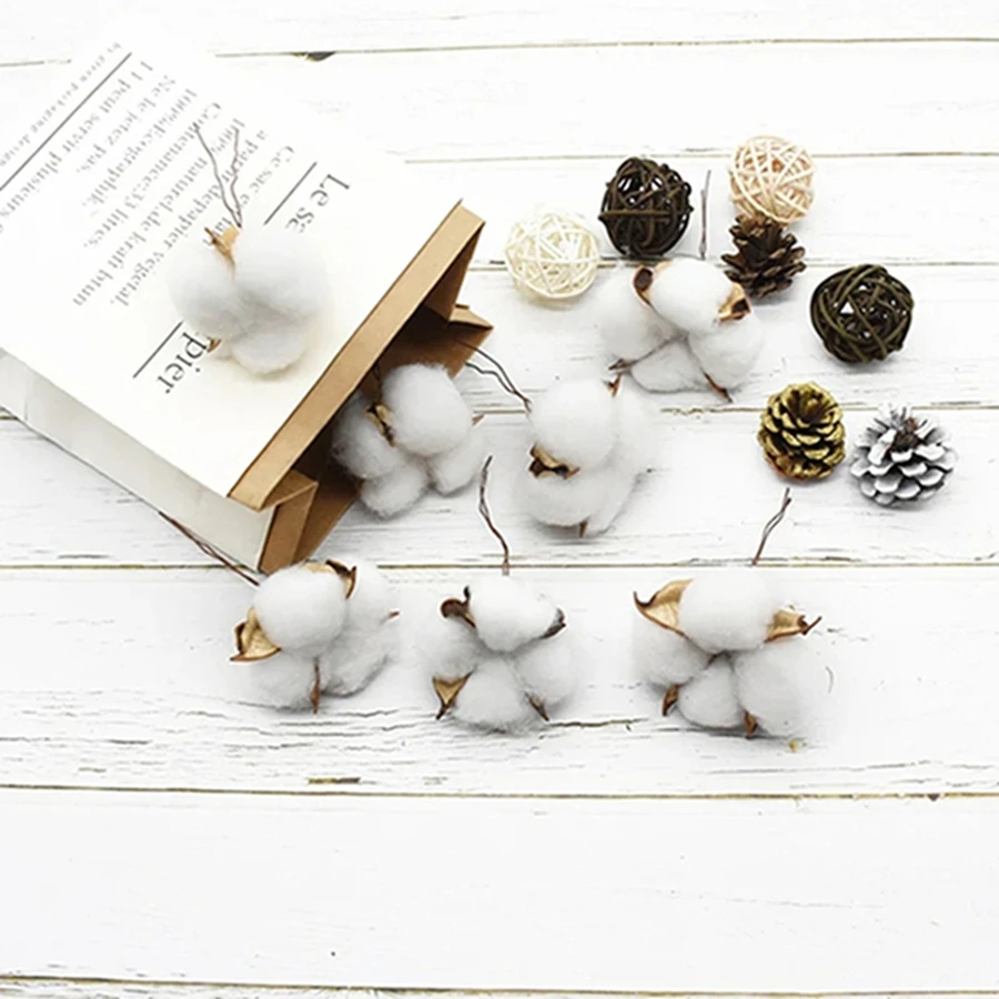 

5Pcs 5CM Artificial Flowers Hot Sale Cotton Balls Christmas Decoration Photograph Prop Wreath Wedding Holding Home Diy Accessory