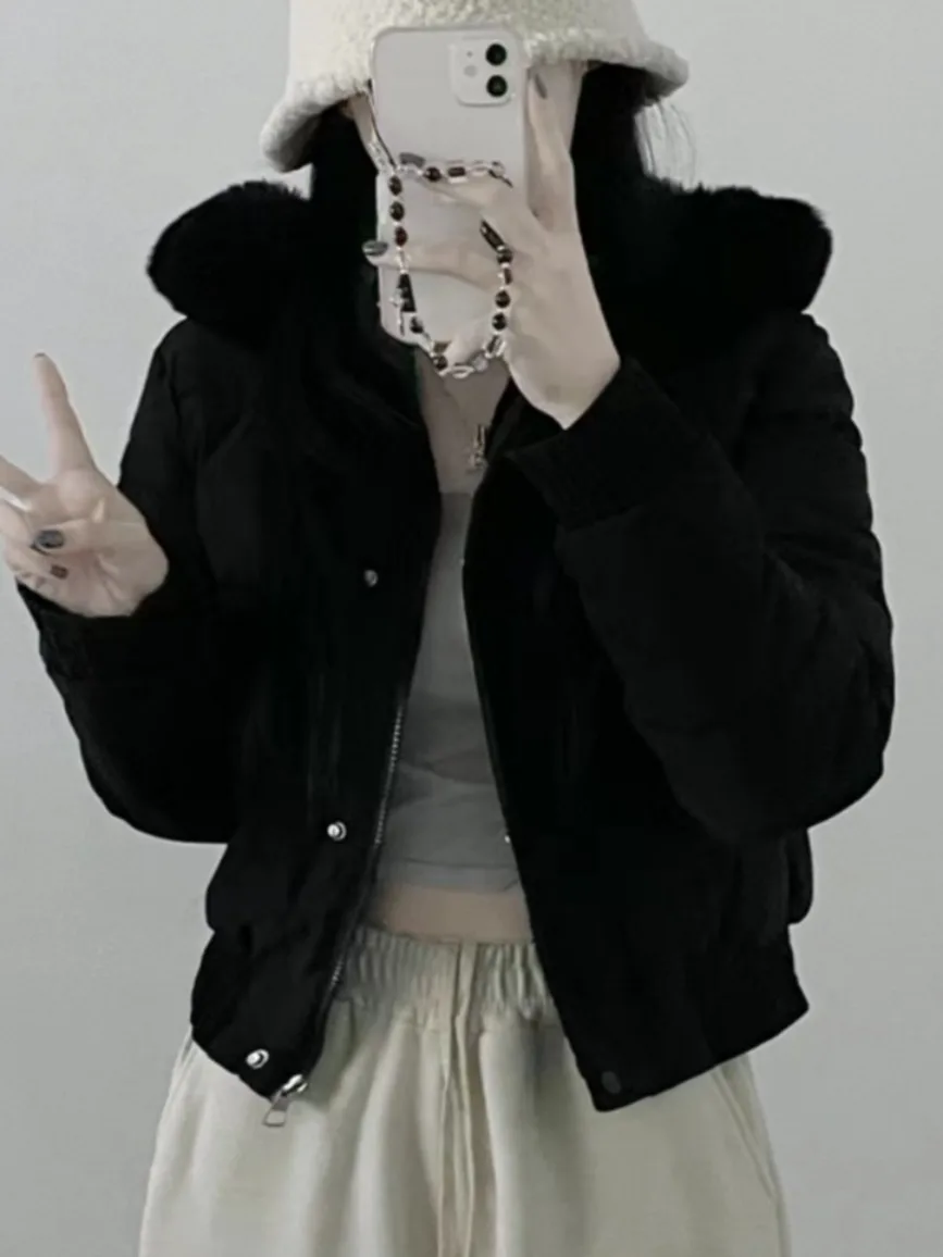 Chic Winter Thiened ort Bread Coat Women's Faionable Hooded Fce Lined Cotton Jaet Long Sve Outerwear