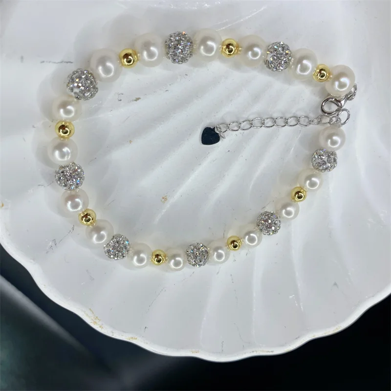 3A Fashion 100% Round Freshwater Pearl Copper Filled Female Charm Bracelet Natural Pearls Jewelry For Women Birthday Gifts  18cm