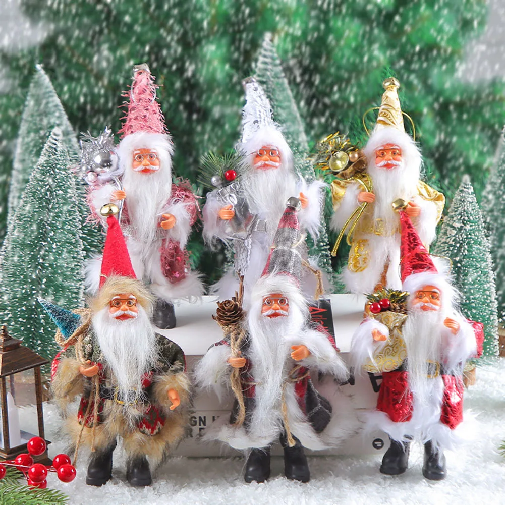 7inch Red Pink White Christmas Standing Santa Claus Doll Christmas Santa Figurines Xmas Tree Ornament For Home Navidad Gifts