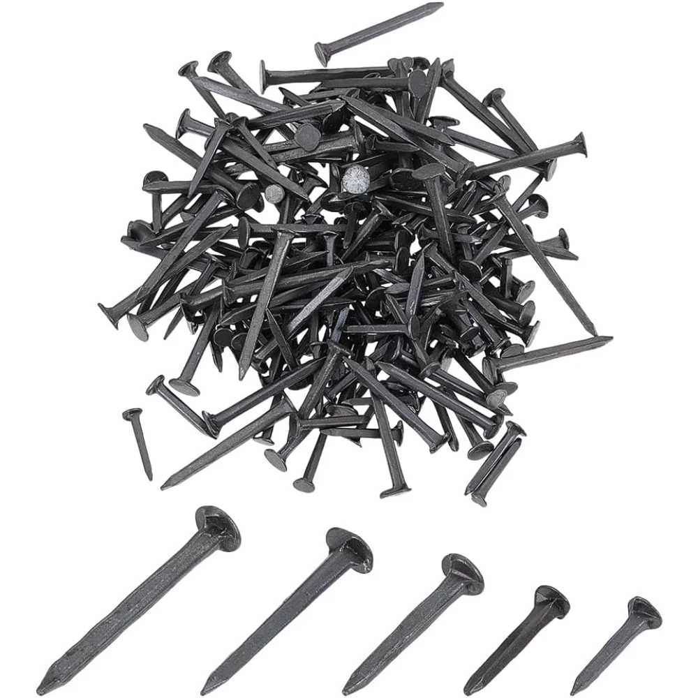 

5 Sizes Black Iron Nails Tacks (10/13/16/19/22mm) for Shoes Boots Metal Nails Tacks for Leather Heel Soles Repair making kit