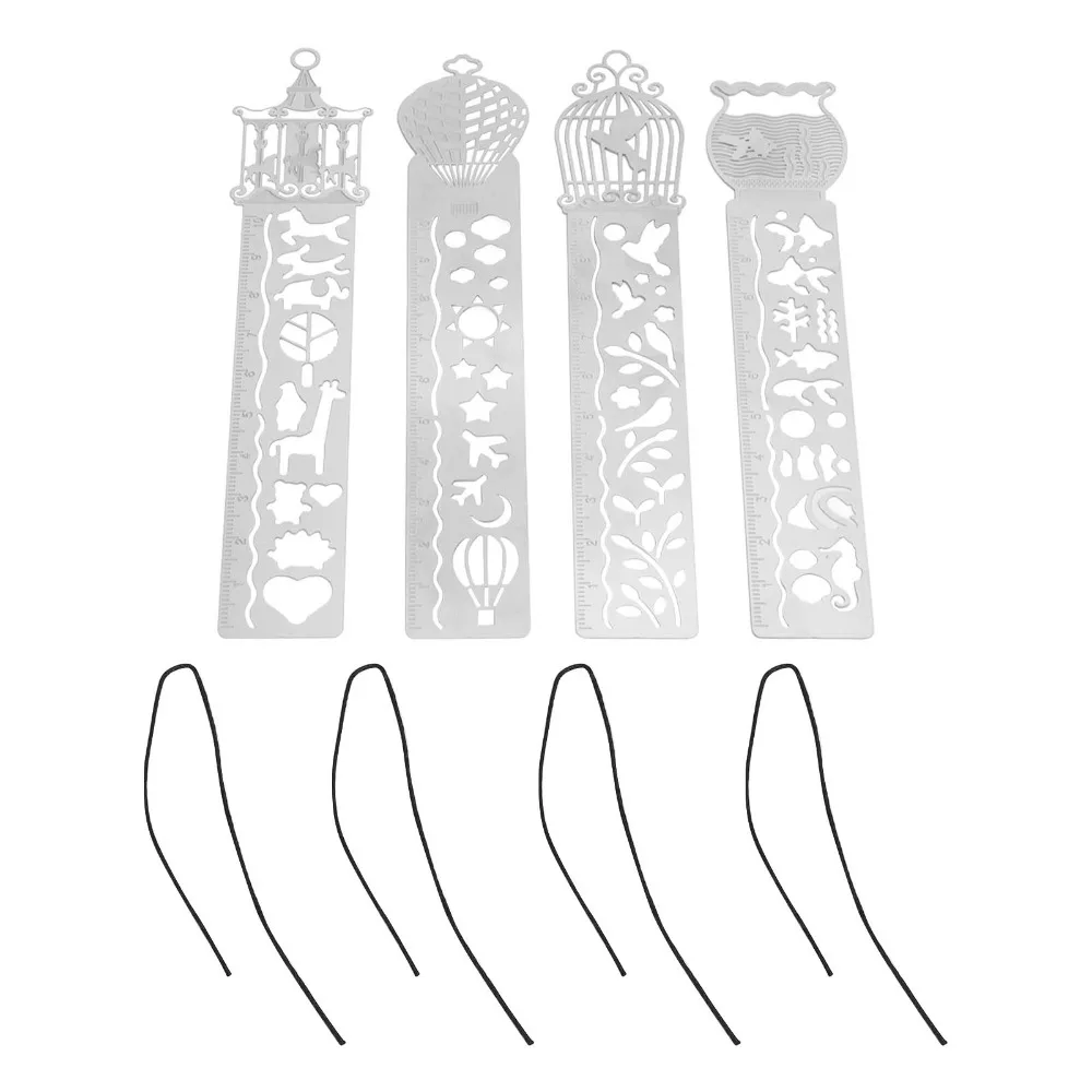 4PCS Practical Craft Stainless Steel Stencil Ruler Silver Multifunctional Drawing Template Journal Ruler Handbook Decor