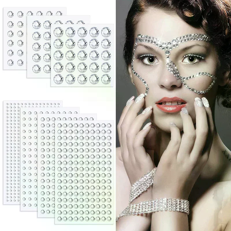 Self Adhesive Face Hair Gems Rhinestones Crystal Sticker Body Jewels Sticker Makeup Crafts Home Decor Sticker