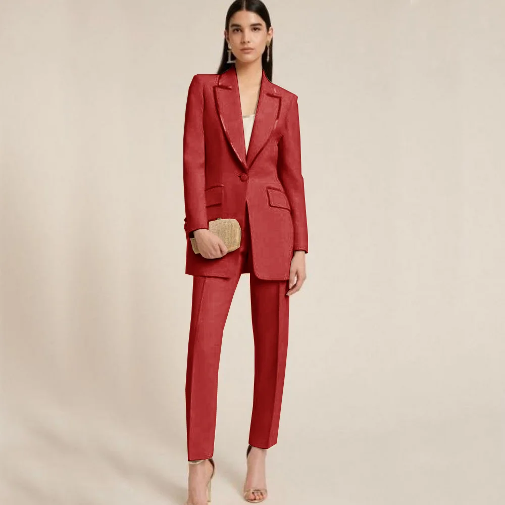 Women\'s Hemmed Suit Chic and Elegant Woman Pants Set Woman Two Pieces Casual Elegant Jacket + Pants Sets to Dress 1 Button Suits