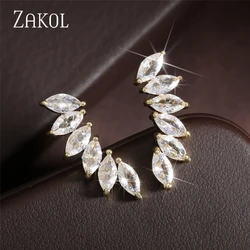 ZAKOL Fashion Water Drop Cubic Zirconia Wings Stud Earrings Temperament Party Every Day Jewelry Gift for Women