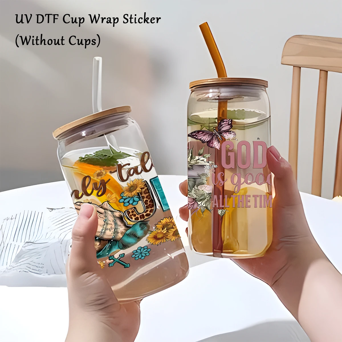 4Pcs/Pack JESUS UV DTF Transfer Stickers for Glass Cup Mug Watter Bottle,DIY Waterproof Sticker for Gift UV DTF Cup Wraps Decals