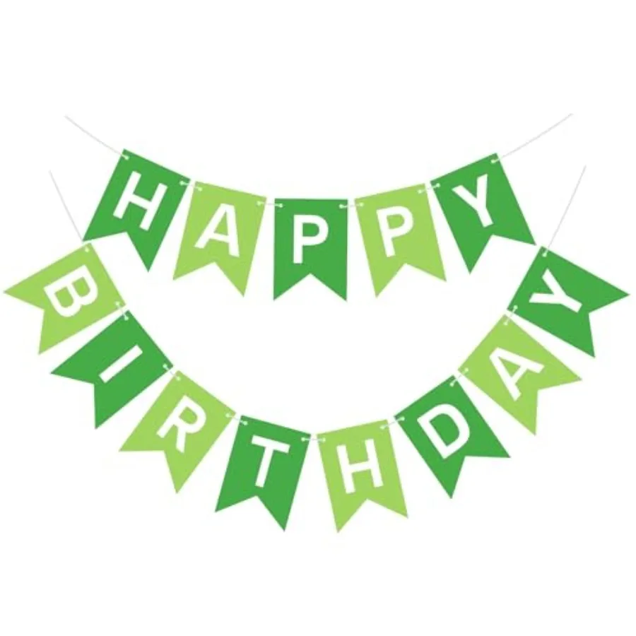 Pre-Strung Green Happy Birthday Banner Signs for Women Men Girls Boys, NO DIY, comes Pre-Assembled