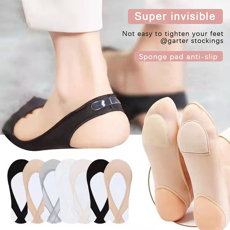 High Heels Shoes Ice Silk Half-Palm Suspender 1 Pair Ultra-Thin Invisible Boat Socks Women Summer Silicone Non-Slip Socks