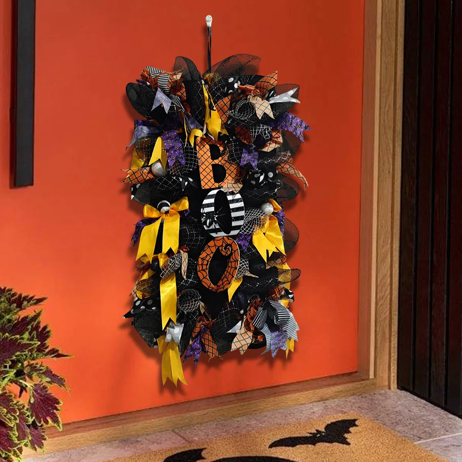 

Halloween Spider Web BOO Wreath Decorations Halloween Garland Door Hanging Home Party Supplies Pendant Door Hanger Home Decor