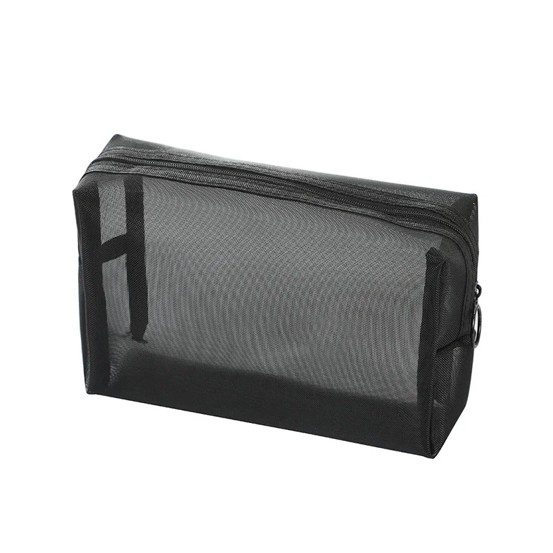Mesh Cosmetic Bag Portable Travel Makeup Bag Black Breathable Mesh Zipper Bag Suitable for Home Office Travel Accessories Storag image 5