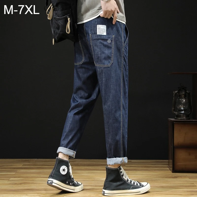Pencil Jeans Plus Size 7XL 6XL 5XL 4XL Loose Stretched 140KG Men Popular Casual Big Large Ankle Length Pants Denim Trousers