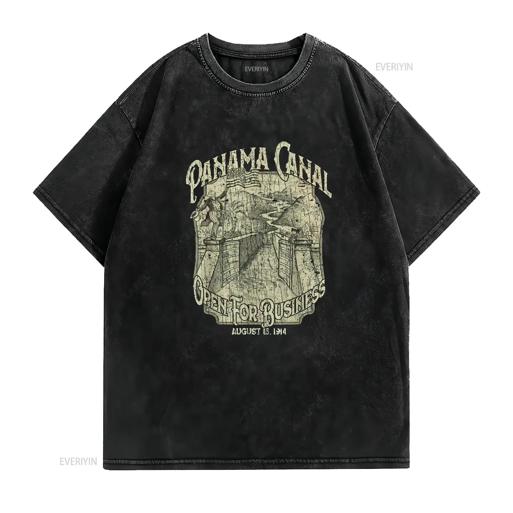 Panama Canal Open For Business 1914 T Shirt vintage Washed Breathable Versatile homme Soft streetwear Slightly designer clothes