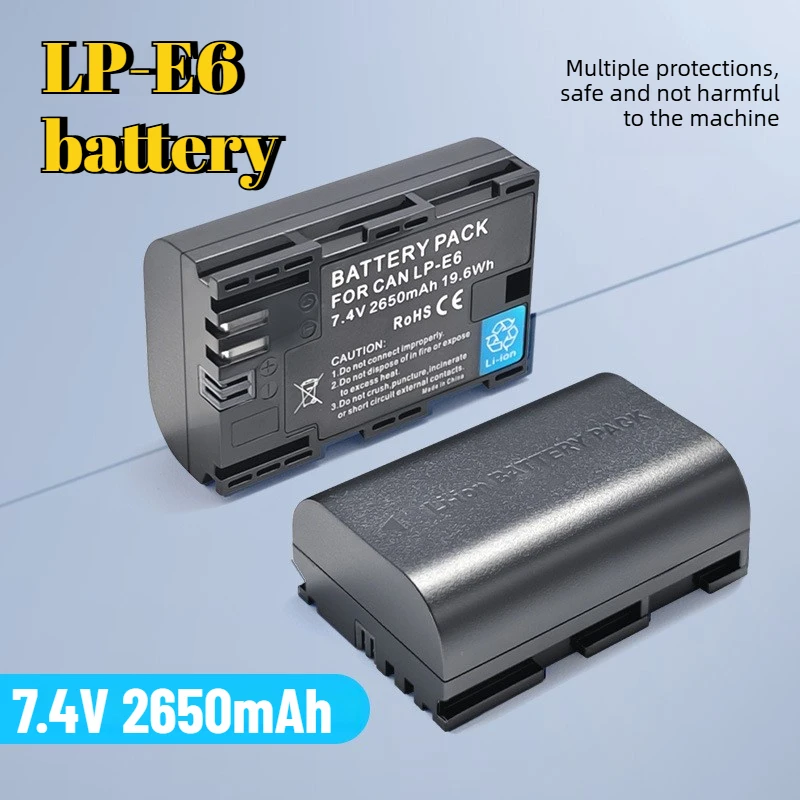 2650mAh LP E6 LPE6 LP-E6 Battery for Canon EOS R5 R6 R7 5DS R 5D Mark II 5D Mark III 6D 7D 70D 80D Camera Rechargeable Batteries