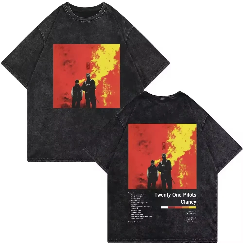 Twenty One Pilots Clancy Tour 2025 T-shirt Men Women Fashion Vintage Washed T-shirts Casual Loose Pure Cotton T Shirt