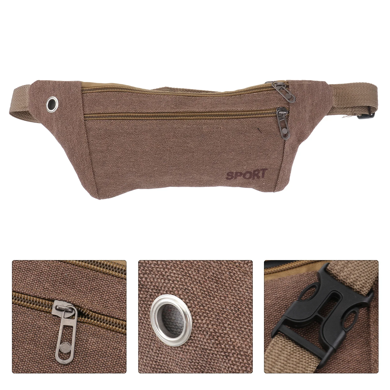 

Waterproof Sports Waist Bag Adjustable Canvas Pouch For Phone Running Hiking Travel Diving Fitness Outdoor Coffee