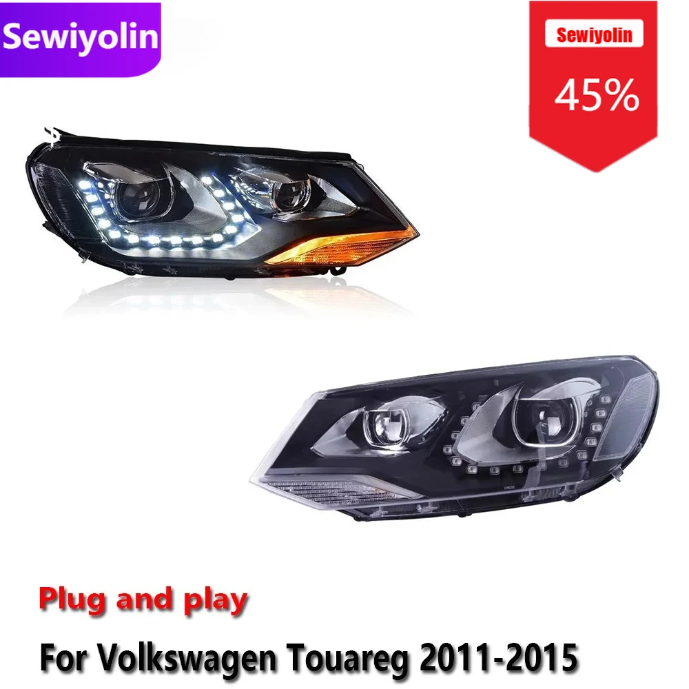 

Автомобильные светодиодные фары DRL в сборе для Volkswagen Touareg 2011-2018, противотуманные фары DRL, стоп-сигнал, указатель поворота Plug and Play