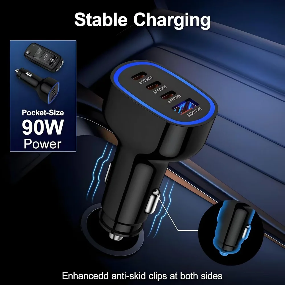 108W Multi Port Car Charger with for pd and For QC3 0 Technology Four Ports Including Type C 30W for Truck and Bus Use