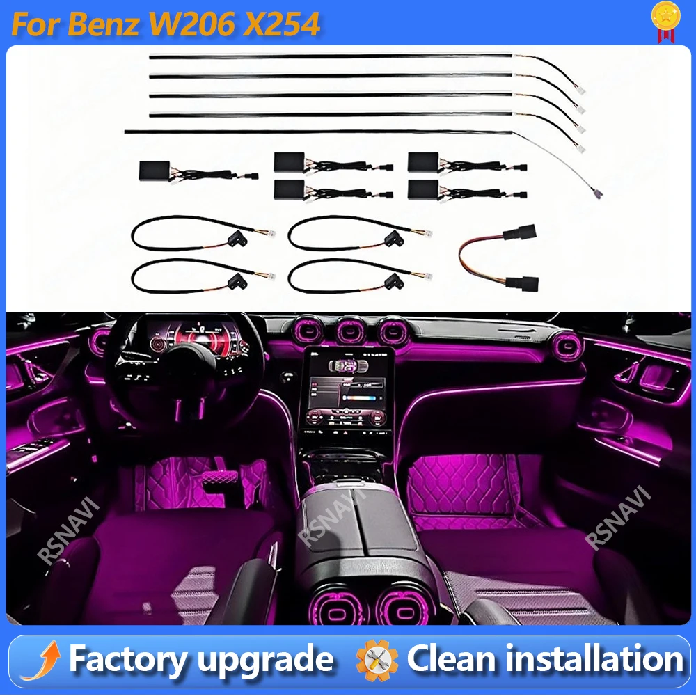

64 Colors Active Ambient Light for Mercedes Benz W206 C-Class X254 Decoration Car Dashboard LED Saddle Light Atmosphere Lamp