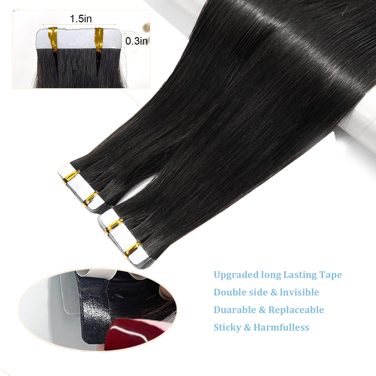 Tape in Hair Extensions Human Hair Invisible Straight Tape Hair Extensions for Women Seamless Skin Weft