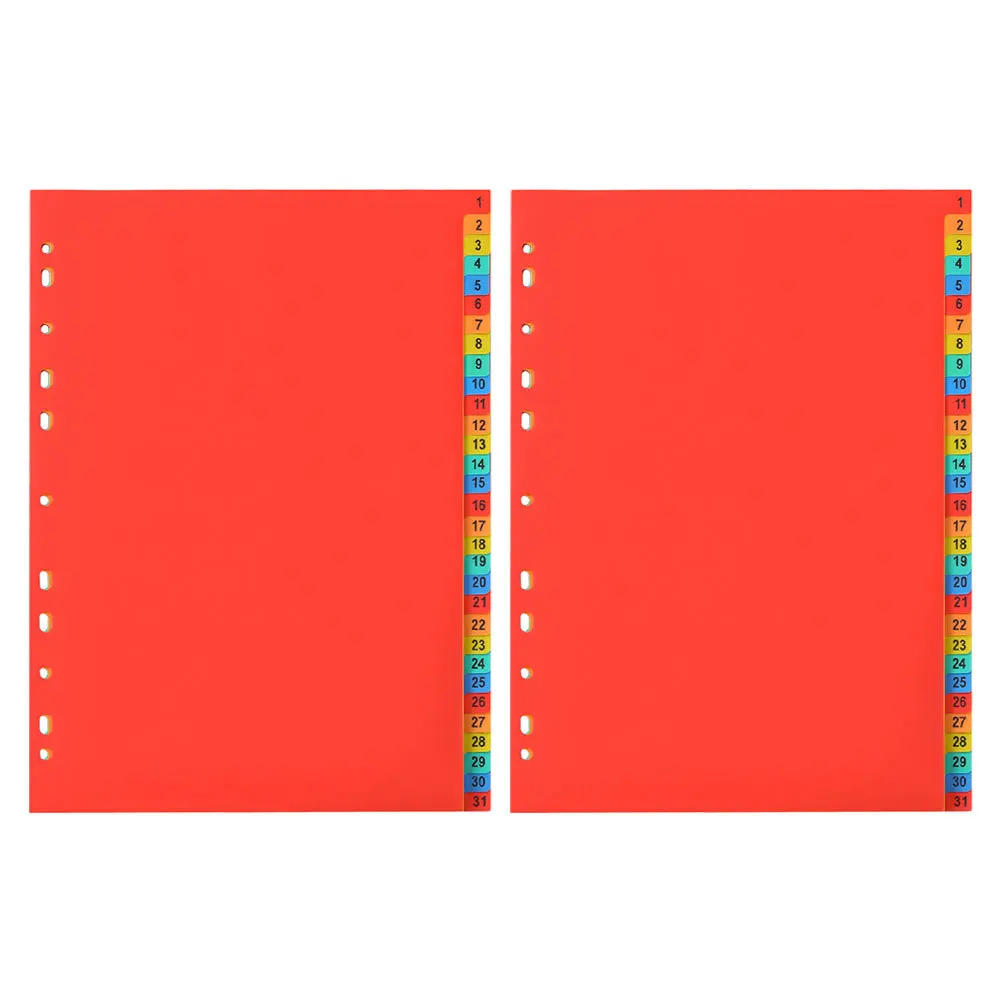 2Sets A4 11 Hole Index Dividers 31 Tabs Plastic Colorful File Organizers Binder Accessories for Office Home Use