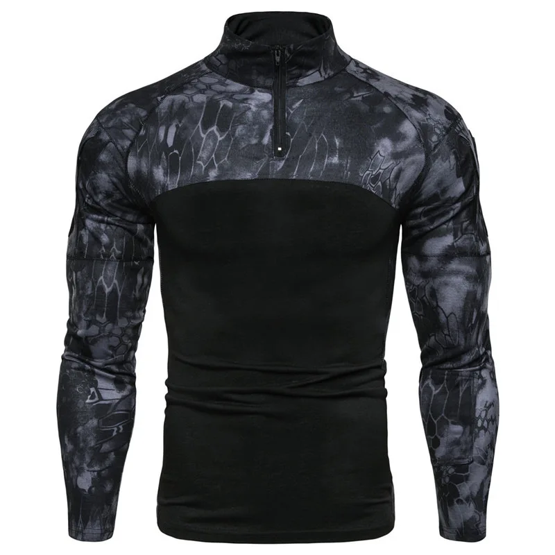 Long Sleeve Tactical Shirts CP Shirt 1/4 Zipper Ripstop Cotton Camoufalge Outdoor T Shirts Men Clothing Elastic Military Uniform