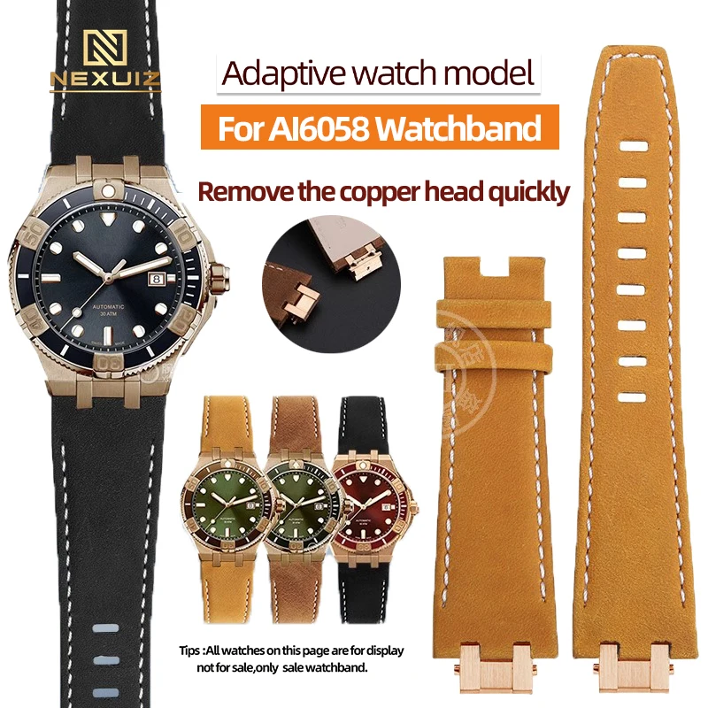 Genuine Leather Watch Strap For Maurice Lacroix AIKON AI6058 Retro Cowhide Watch Band  Copper Double Quick-Release Head Bolts