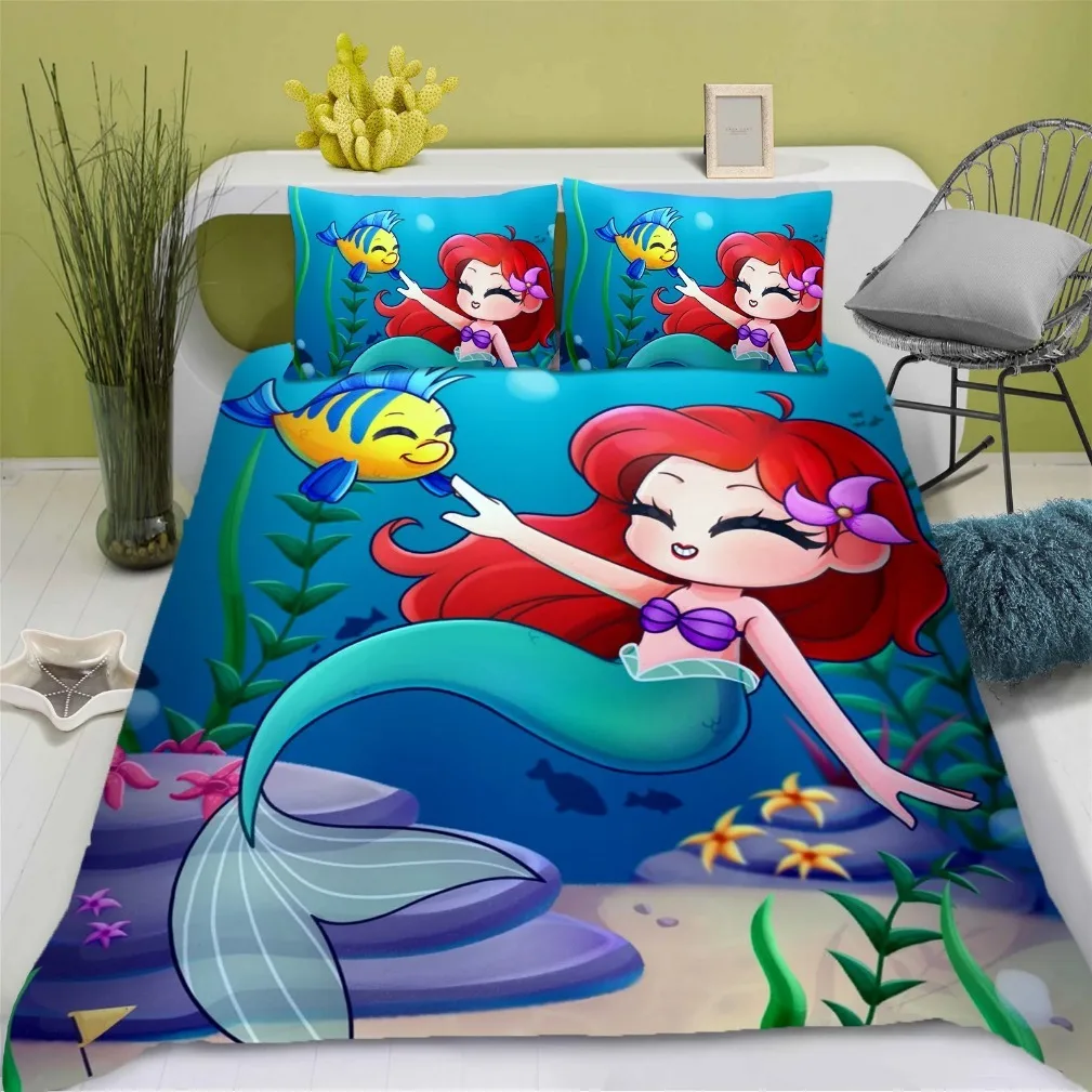 Zestaw pościeli Little Mermaid, zestaw pościeli Little Mermaid Princess, kołdra Princess Disney Ariel dla dekoracji sypialni chłopca i dziewczynki