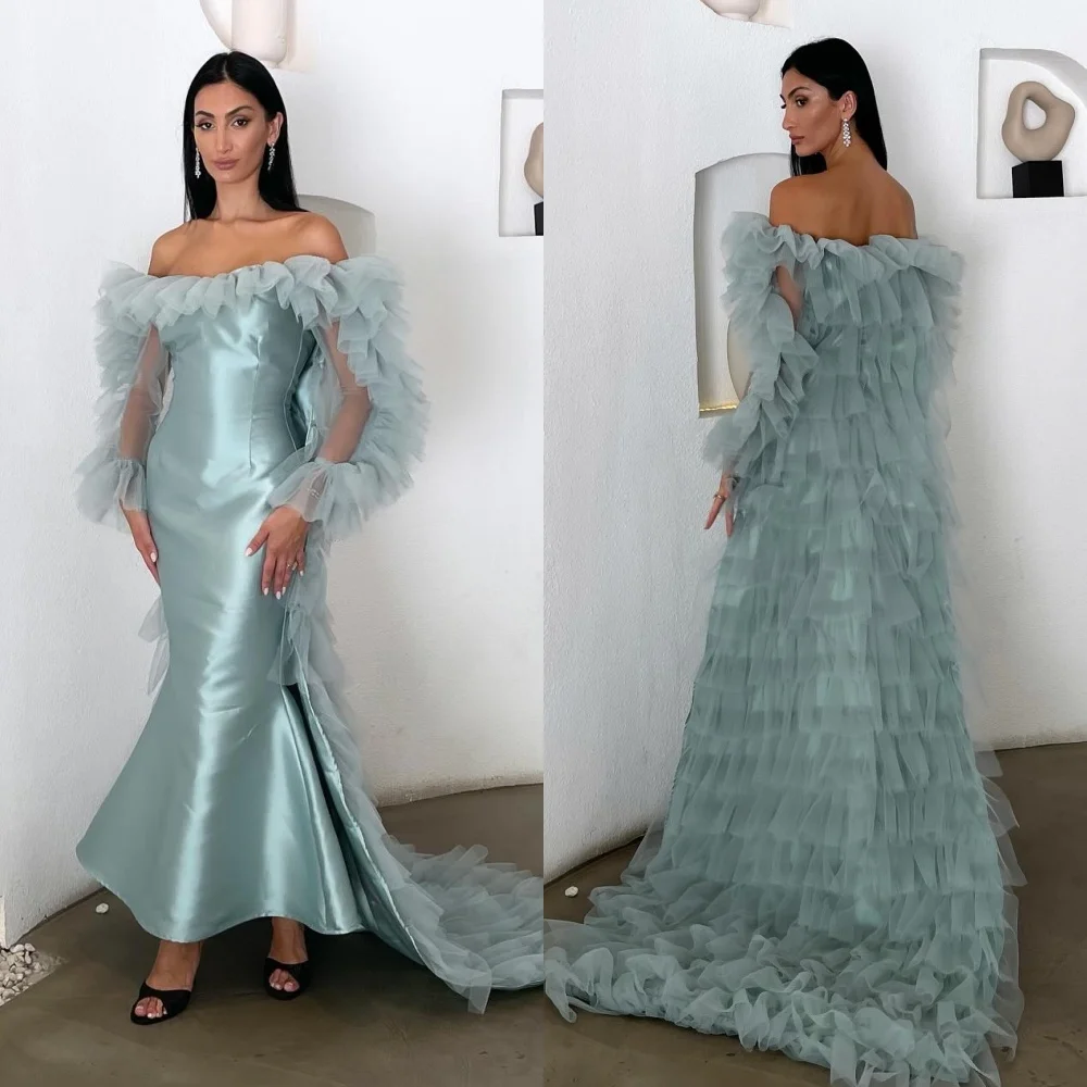 

Customized Pastrol Pleat Mermaid Off-the-shoulder Midi Dresses Bespoke Occasion Dresses Unisex Chinese Style Formal Casual Simpl