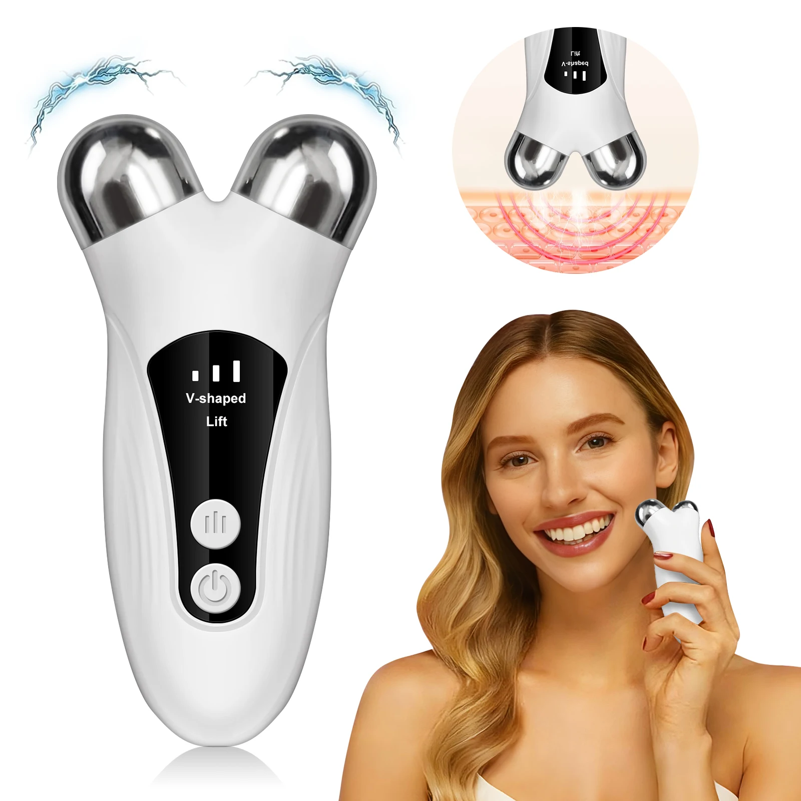 

Lady FaceCare Lifting Machine V-Face Roller Skin Rejuvenation Anti-Wrinkle Beauty Device EMS Facial Massager Roller Microcurrent