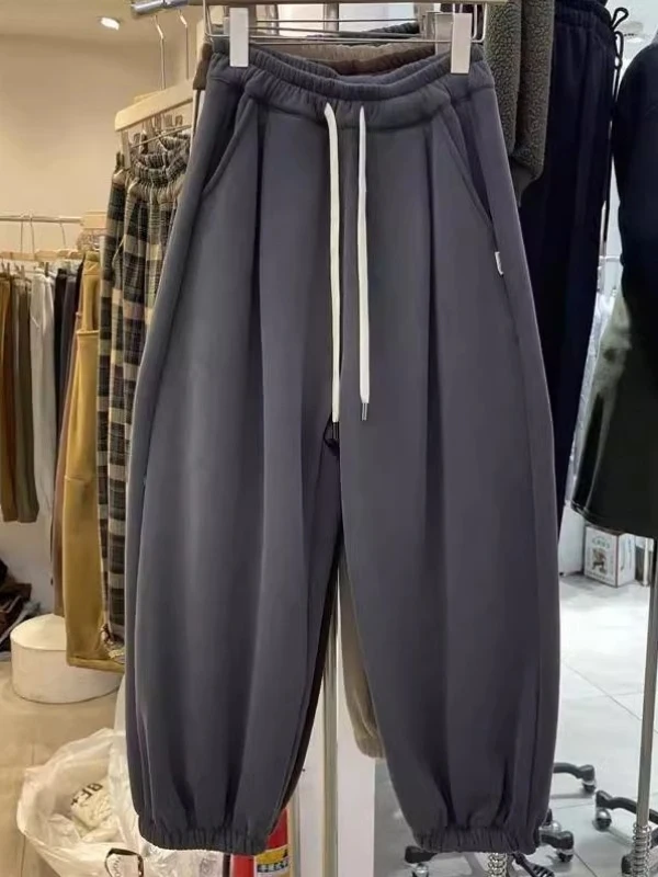 

Men's Thiened Fce Lined Harlan Sweatpants Loose Casual Autumn Winter Sports Pants Elastic Waist Bandage Sle Lantern Pants