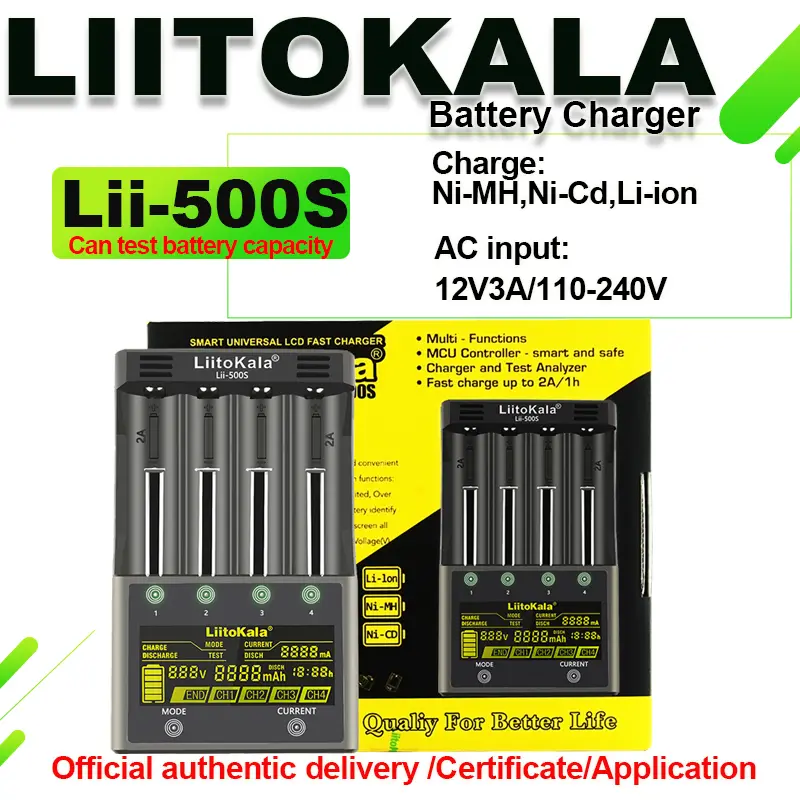شاحن بطارية Liitokala Lii-500 Lii-202 Lii-100 Lii-402 3.7V/1.2V 18650/26650/16340/18500 مع شاشة Lii500 - 3