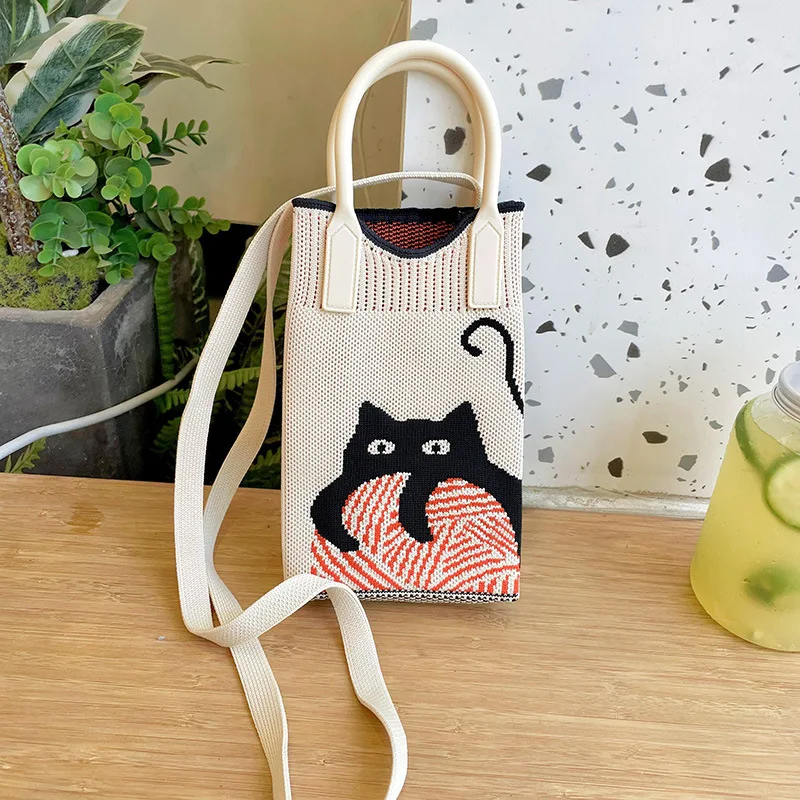 Mini sac à bandoulière avec chat mignon, sac à main, sacs de rangement, sac à main portable, poudres de téléphone, tendance décontractée, tout match, nouveau