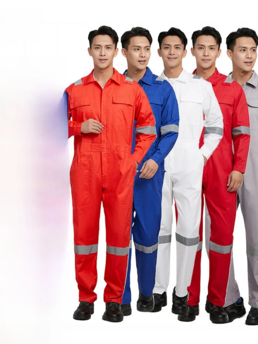

Летний цельный рабочий комбинезон из хлопка с длинными рукавами и светоотражающими полосами для сварки и обслуживания, спецодежда для защиты труда