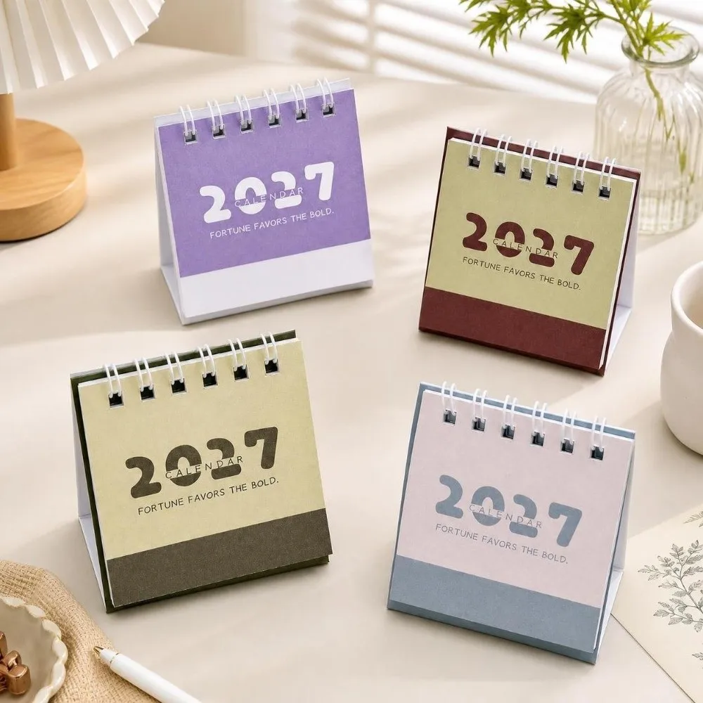 Creative 2027 Mini Calendar Portable Spiral Binding Office Desktop Calendar Simple Minimalist Standing Flip Calendar