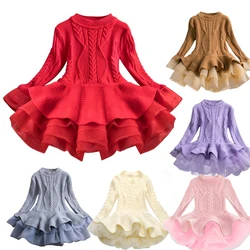 2023 Christmas Princess Dresses Children Knit Long Sleeve Dress Girls Halloween Xmas Birthday Party Gown Vestidos 2-8 Years