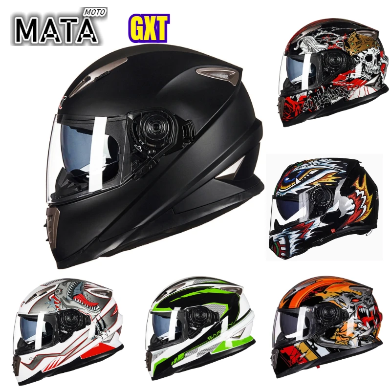

GXT Full Face Motorcycle Helmet Racing Moto Helmets DOT Certified Cacso Motorcycle for Adult Men Women Double Lens