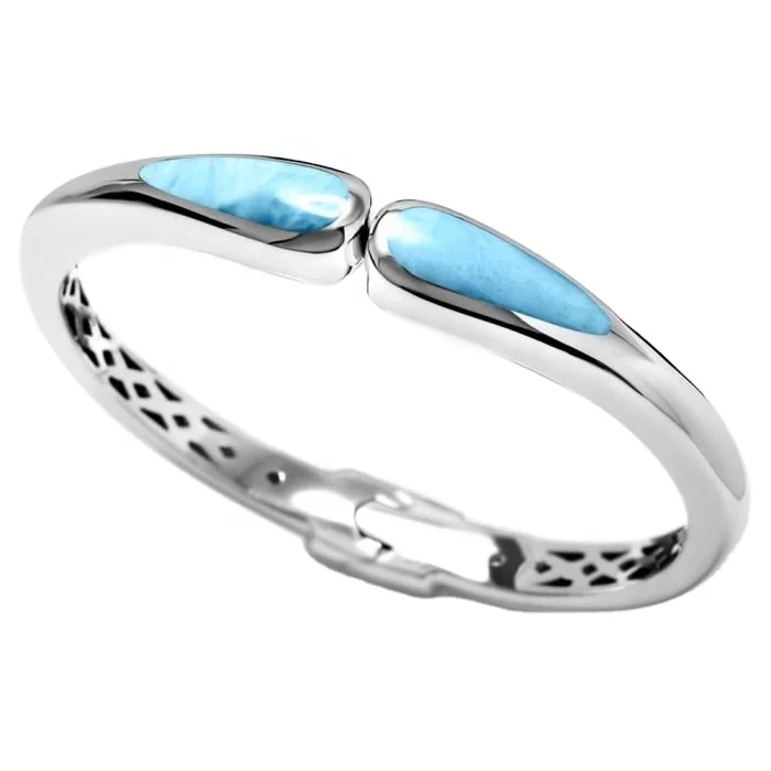 

925 Sterling Silver Pear Cut Natural Blue Larimar Gemstone Silver Larimar Bangle