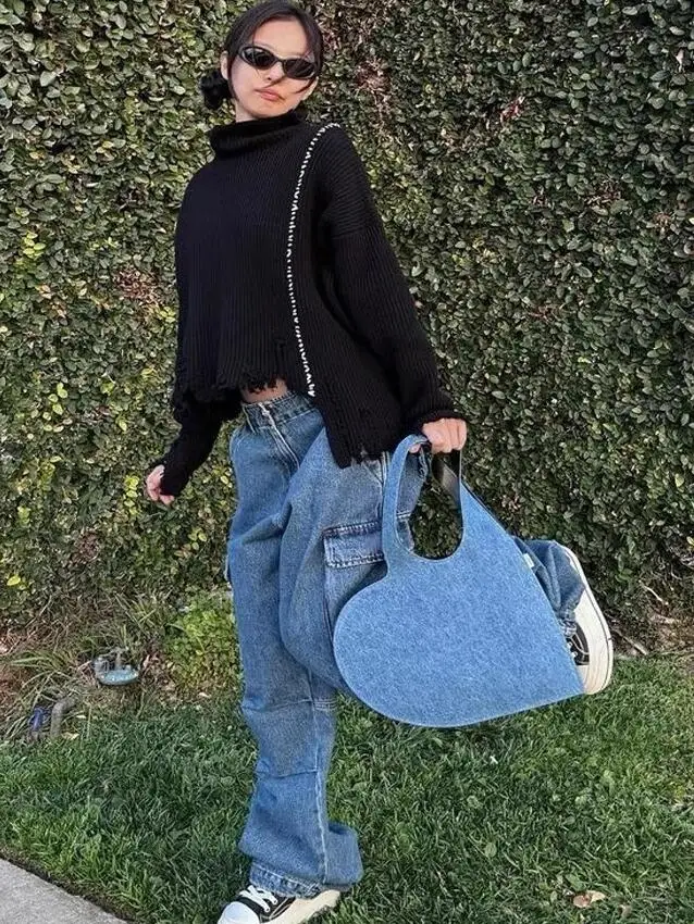 

Широкие брюки прямого кроя с высокой талией, синие джинсовые джинсы в стиле ретро, осенние модные женские длинные брюки премиум-класса