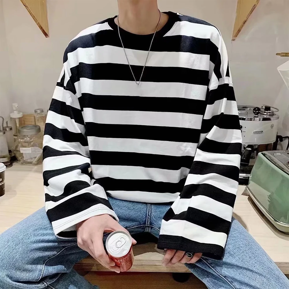 Men Casual Stripe Crew Neck T-Shirt Blouse Pullover Long Sleeve Sweatshirt Top  Loose Classic Shirt Top Daily Commute Tees Tops