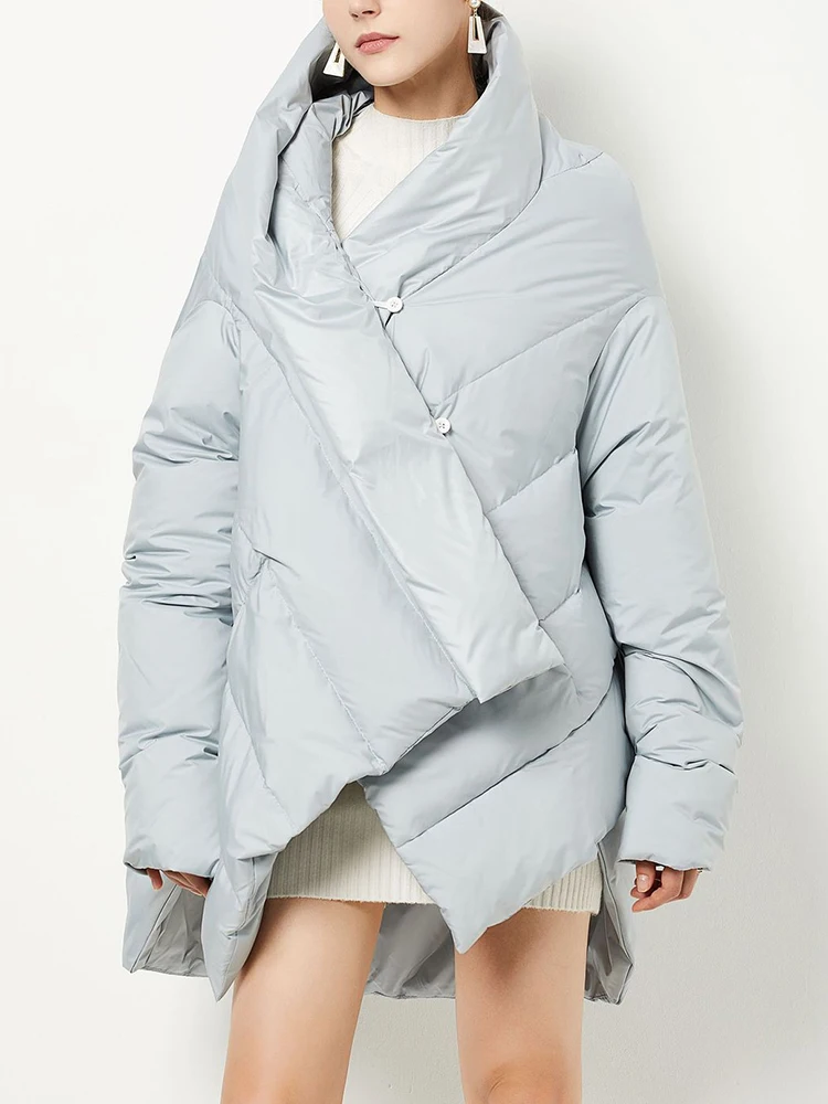 EAM Wine Red Irregular Big Size Down Jacket New Batwing Sleeve Warm Women Parkas Fashion Tide Autumn Winter 2026 31A1078