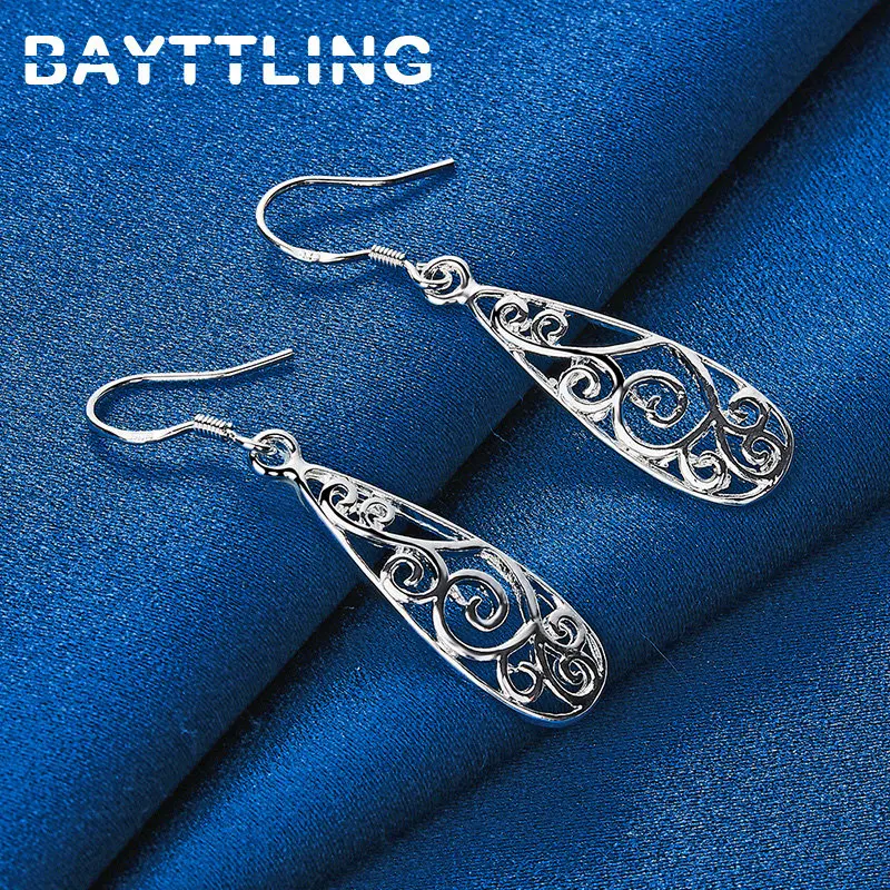 BAYTTLING 925 Sterling Silver 28MM Temperament Water Drop Earrings For Fashion Women Charm Wedding Gift Jewelry Accessories