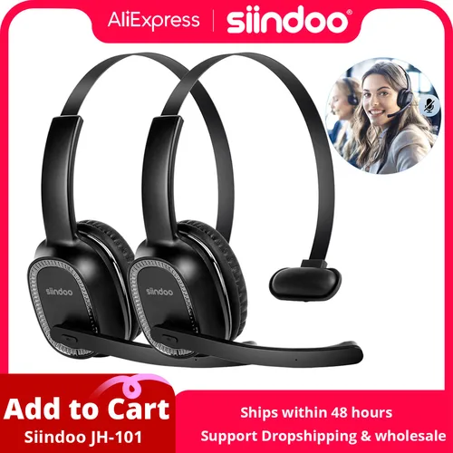 Siindoo 2 uds JH-101 auriculares inalámbricos para centro de llamadas con micrófono auriculares con cancelación de ruido con 50H de tiempo de conversación para vídeo de trabajo de oficina