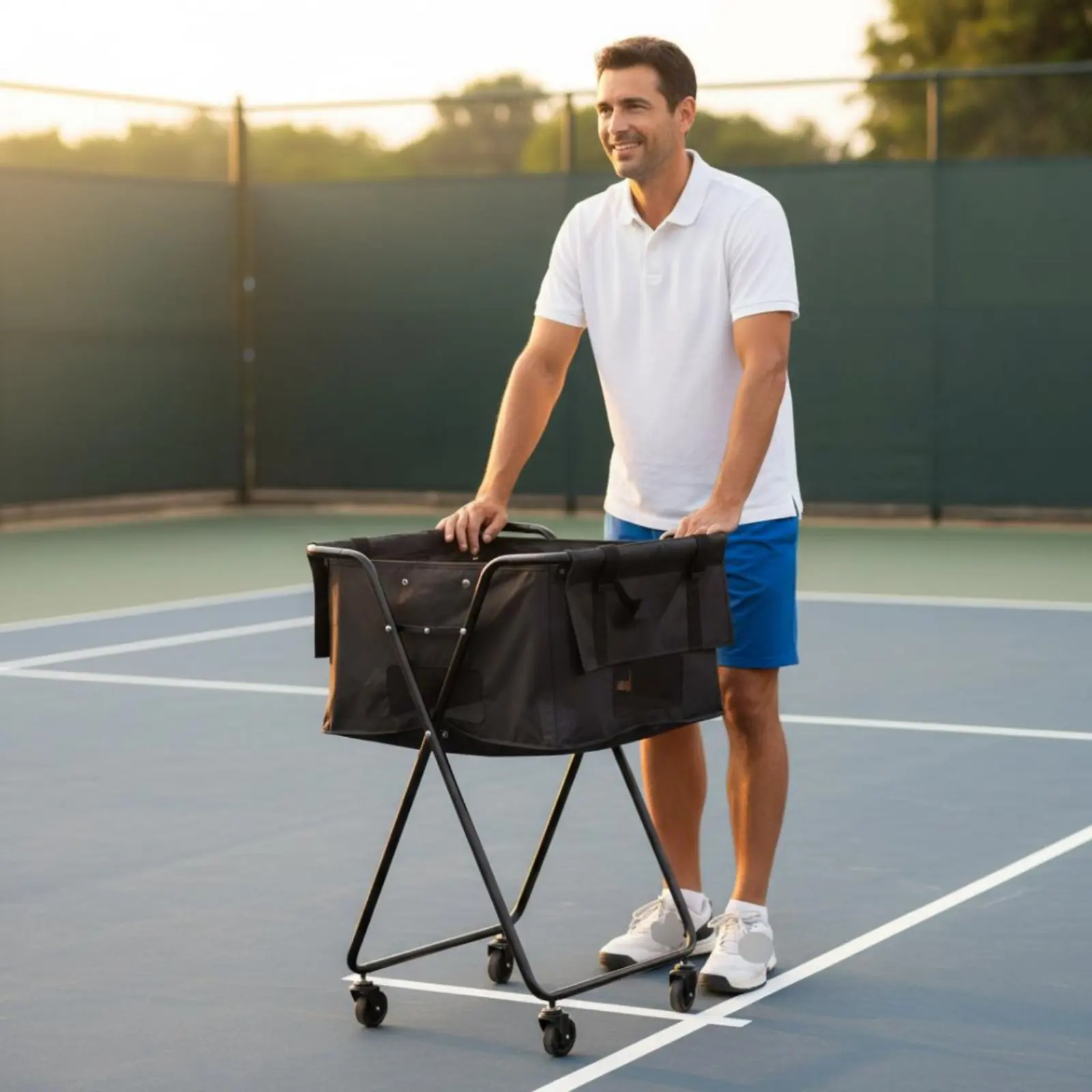 

Folding Tennis Ball Carrier Foldable Tennis Ball Hopper Pickleball Hopper Rolling Wheels Sports Storage Sturdy Frame for Coaches