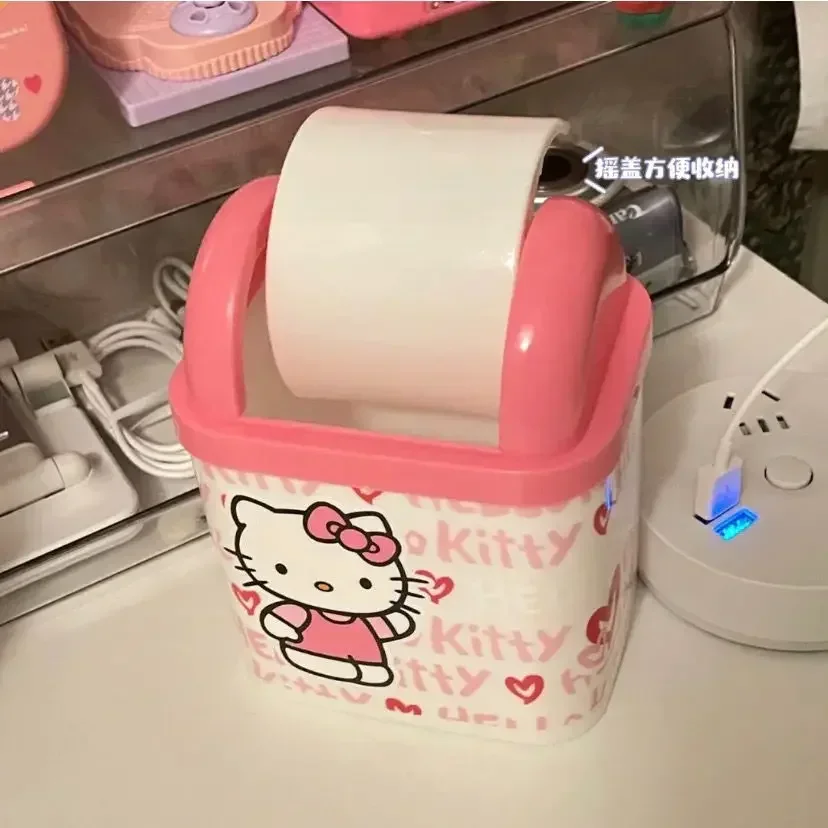 sanrio hello kitty desktop trash can cartoon cute girly heart household covered square mini trash kawaii anime storage bucket