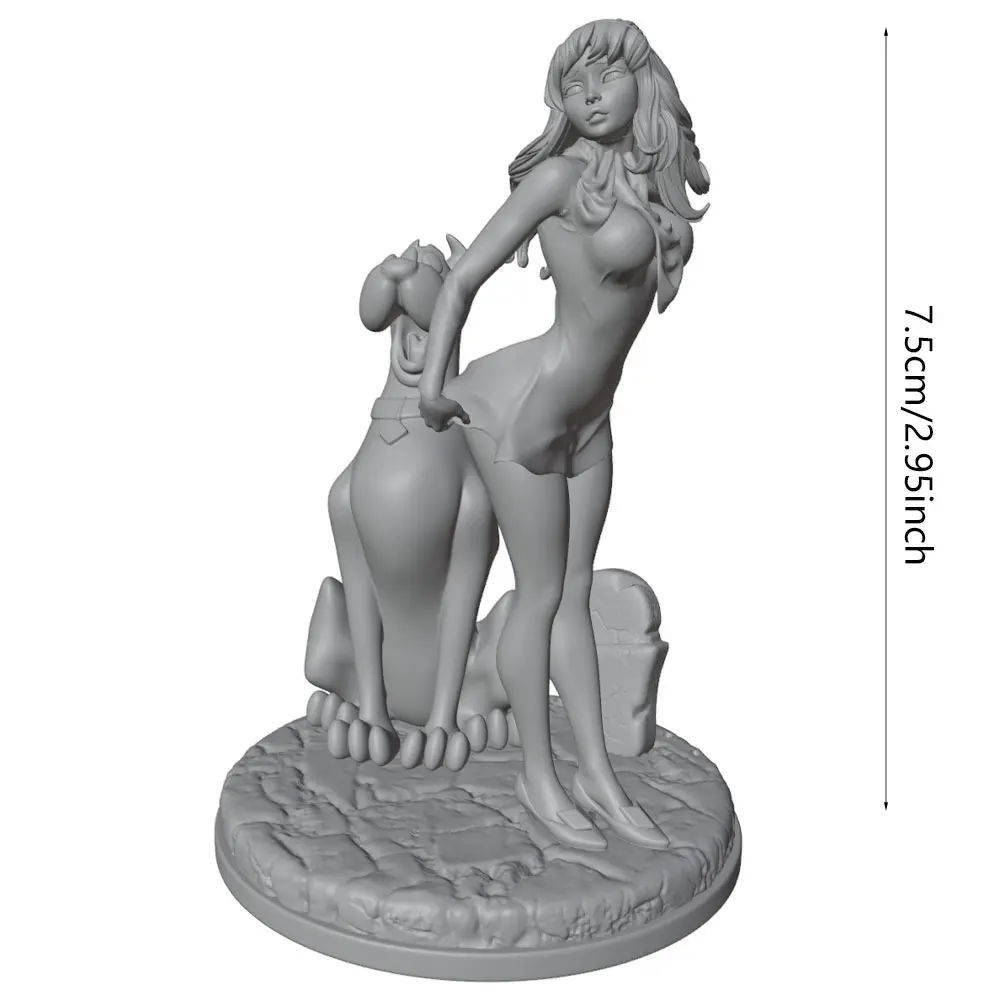 Figura de resina miniatura sin pintar: belleza pelo largo con mascota - imagen 3