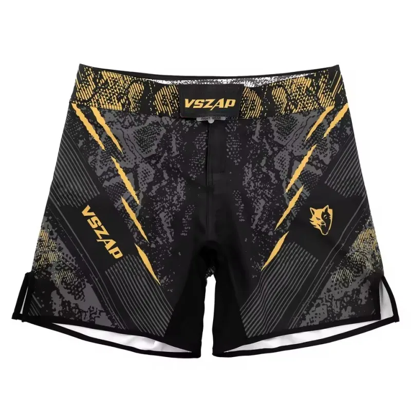 Vszap Gold Silver Stripe Martial Arts Training Shorts MMA for Boxing Fighting Casual Sports Fighting Training Shorts