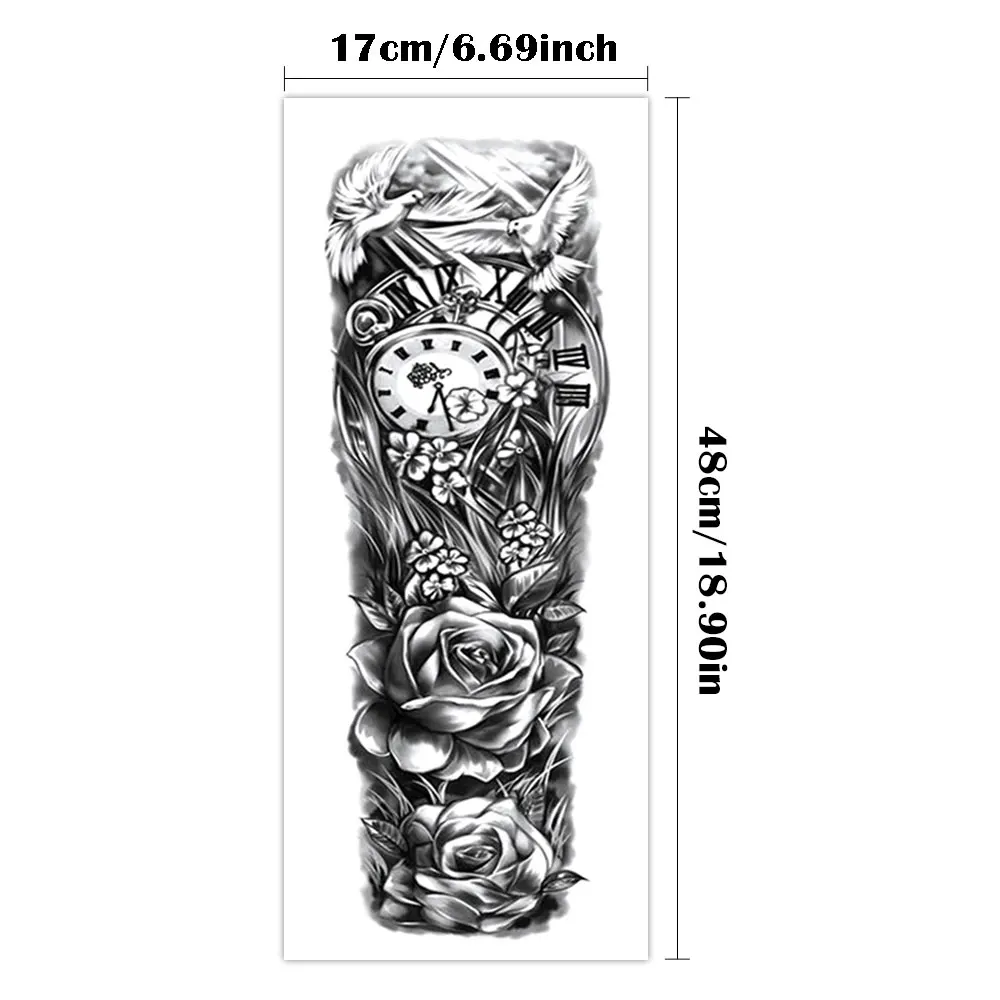 Large Full Arm Sleeve Waterproof Temporary Tattoo Sticker Zeus God Portrait Dove Compass Flower Fake Tatoo Body Art Men Women