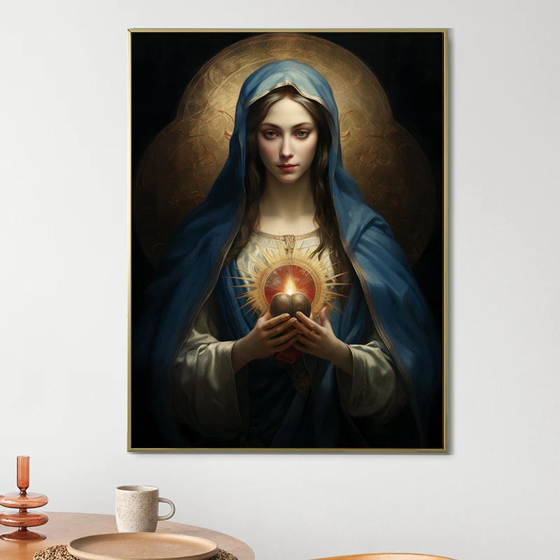 1pc frameless Canvas Painting Blessed Virgin Mother Mary Poster and Print Canvas Painting Christian Faith Wall Art Picture for R