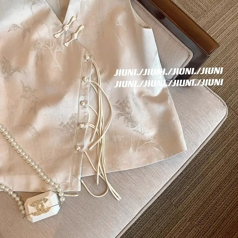 꽃 자카드 조끼 여성 복고풍 중국 빈티지 민족 스타일 민소매 탑 오버 사이즈